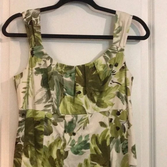 new directions Cream and Green Botanical Pleated Midi Dress - Picture 3 of 5